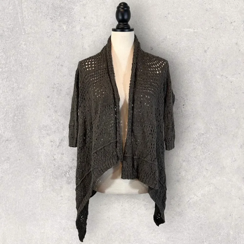 NWT Calvin Klein Crochet Sweater Olive Open Front Draped, Size L